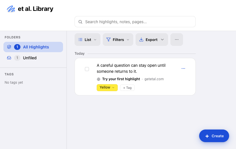 Example Library on iPad, with a search field and one practice highlight beneath it.