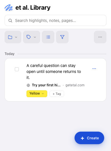 Example Library on iPhone, with a search field and one practice highlight beneath it.