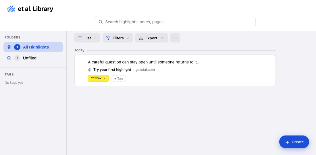 Example Library on Mac, with a search field and one practice highlight beneath it.