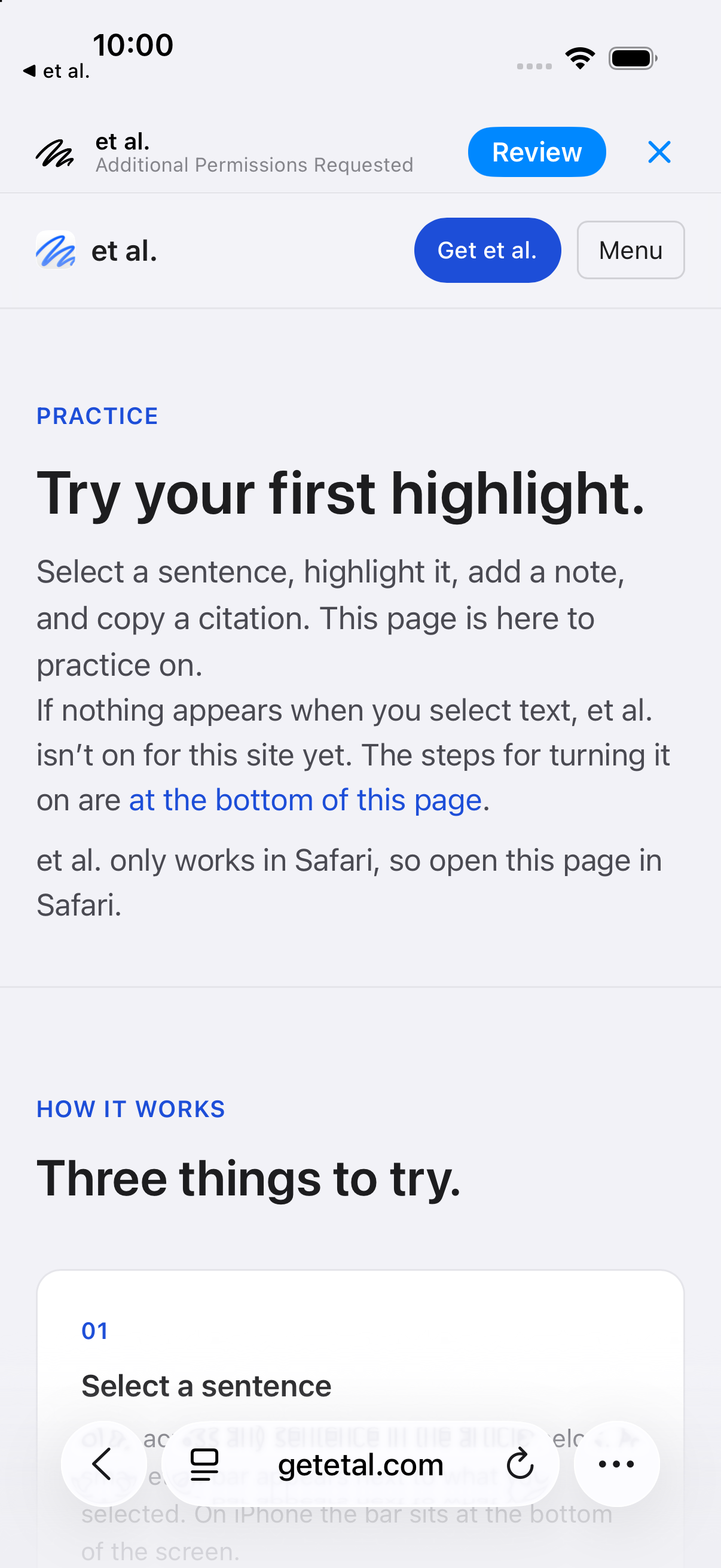 Safari’s Page Menu button beside the address on iPhone.